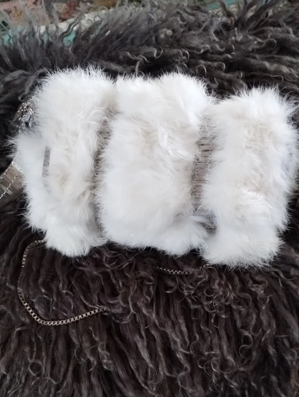 Armani White Fur And Chainmail Evening Bag - Elegant Winter Style